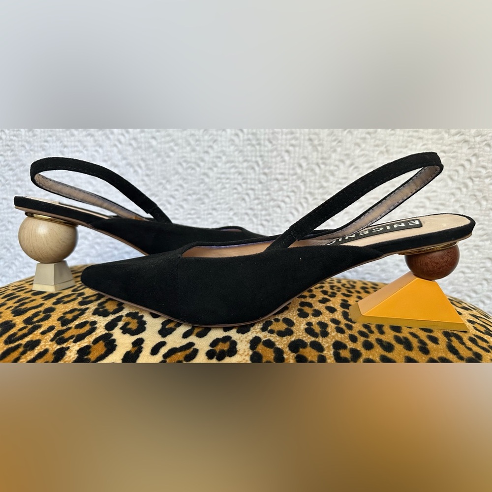 JACQUEMUS Ornamental-heel Suede Slingback Pumps In Black Size 39 / 8 - Picture 3 of 10